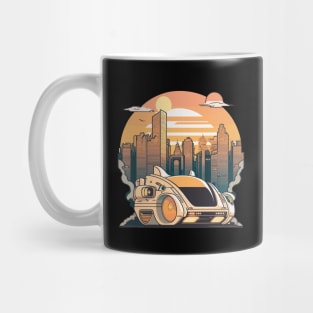 Futuristic Car Infront Of A Futuristic Mega City Mug